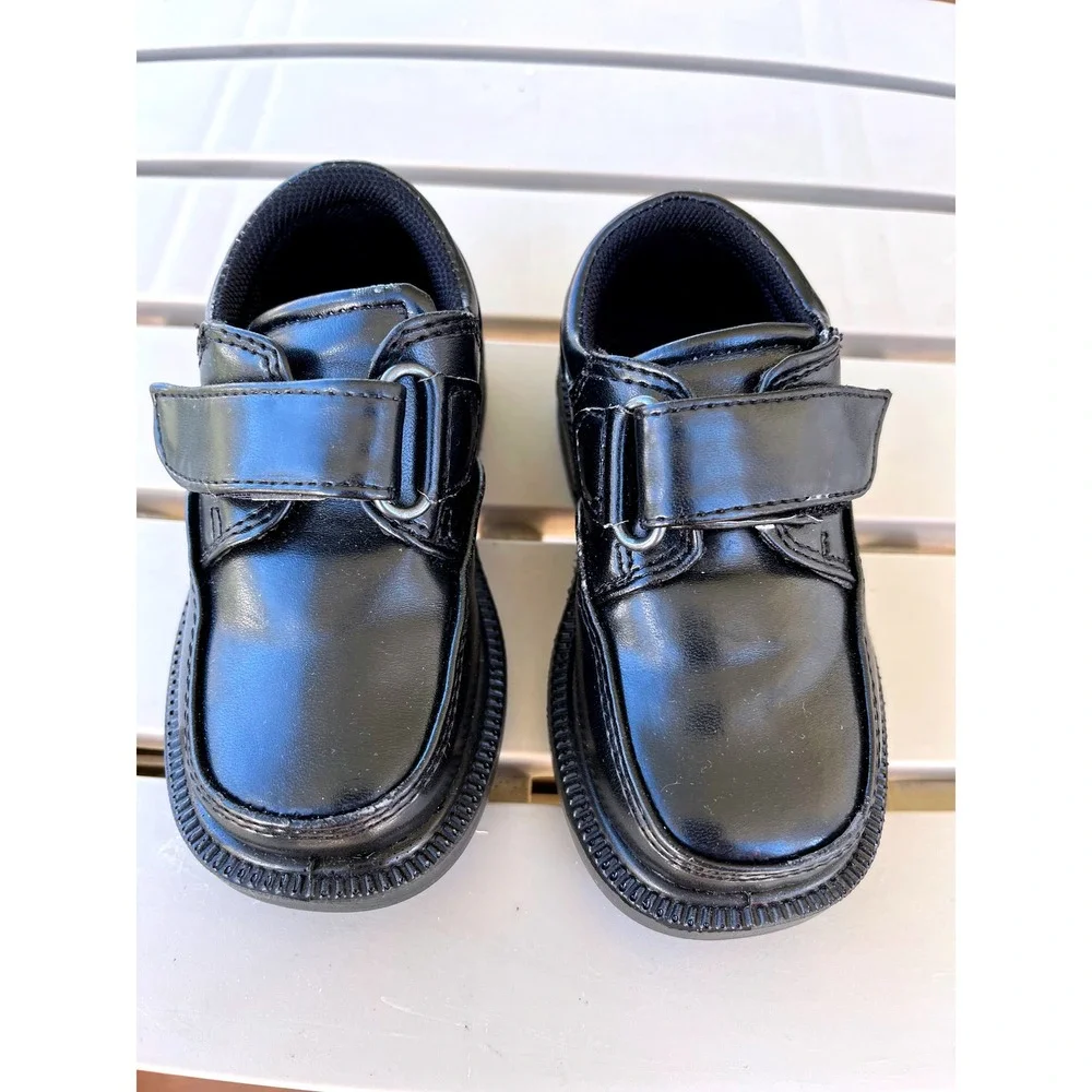 French Toast Boys Black Dress Shoes Uniform School Hook and Loop Size 5M Toddler